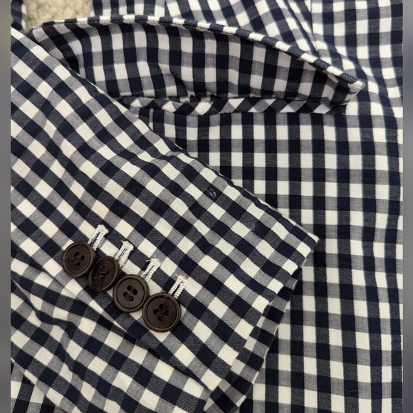 NEW J. CREW Puckered Gingham Blazer Jacket WOMEN'S 8 Navy White Cotton Preppy - Picture 15 of 16